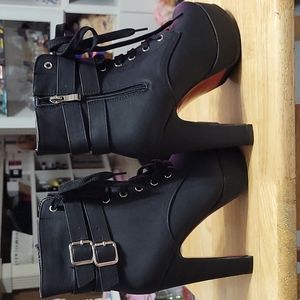 Black chunky heeled boots